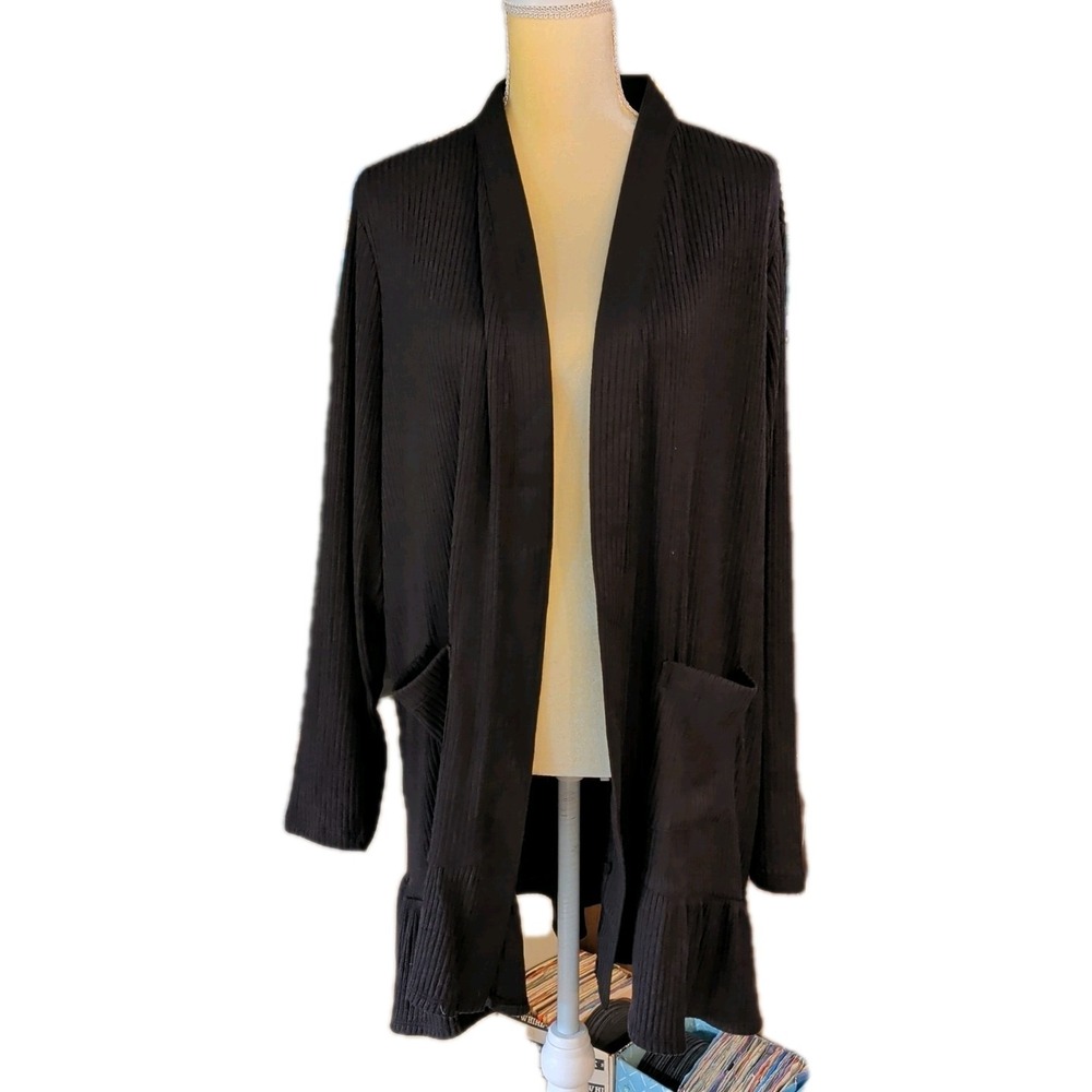 Lauren Conrad Women's Plus Size 3X‎ Black Cardigan Drop Waist Ruffle & Pockets